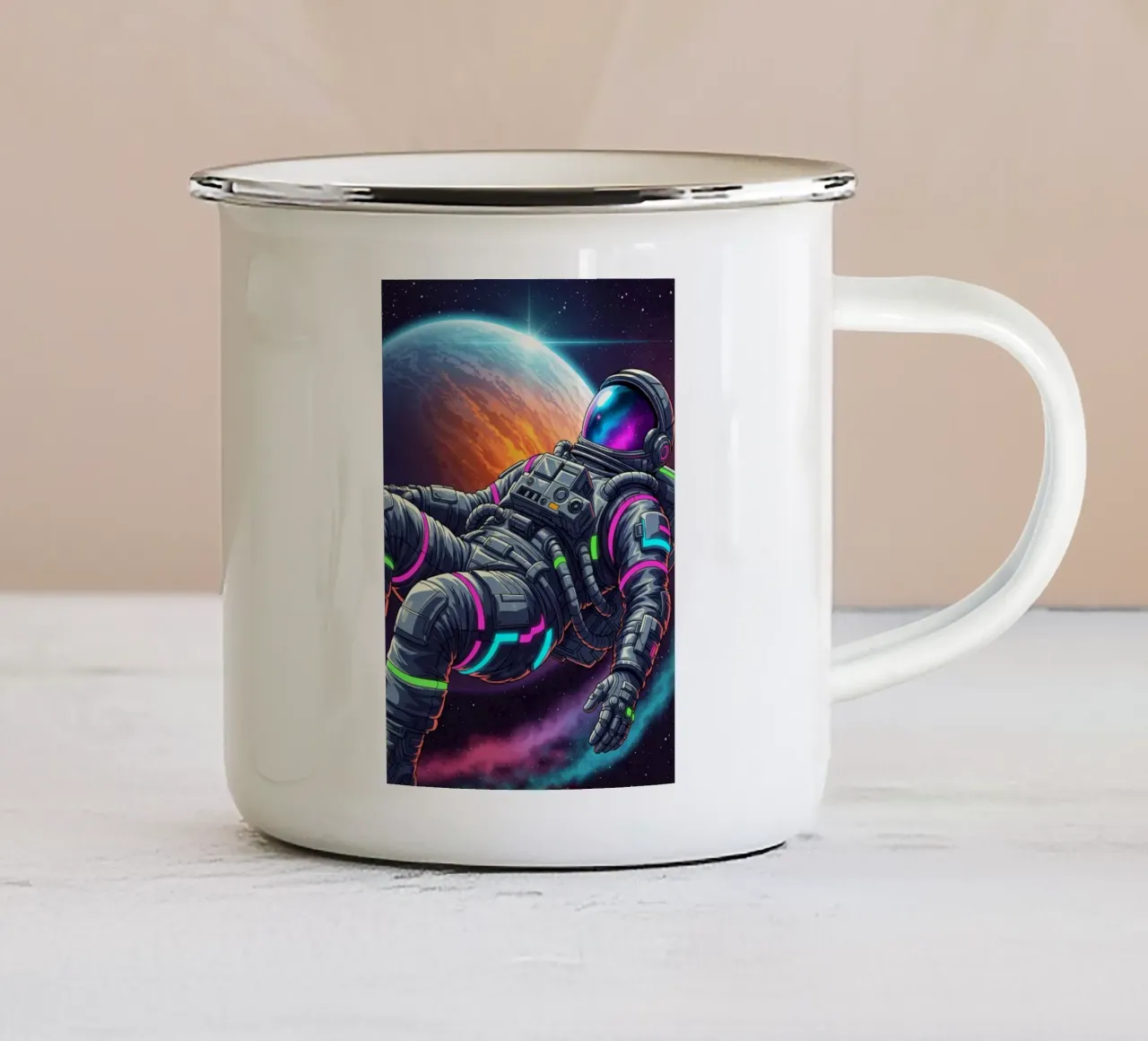 Galleggiare nello spazio tazza in smalto da Lembayung art