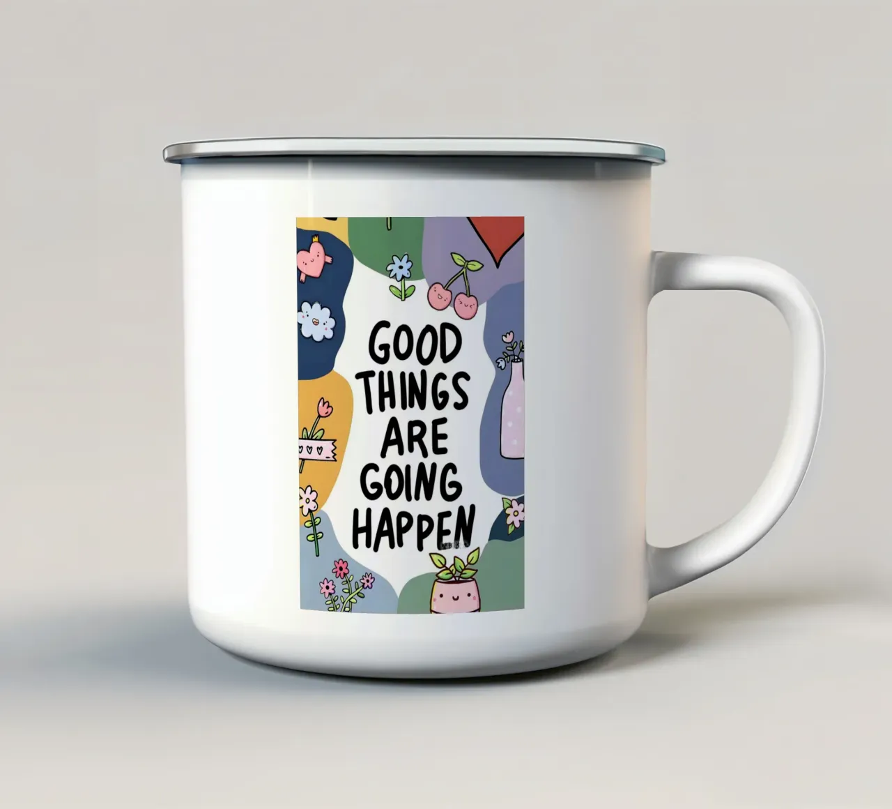 GOOD THINGS ARE GOING HAPPEN tazza in smalto da Type & Tape