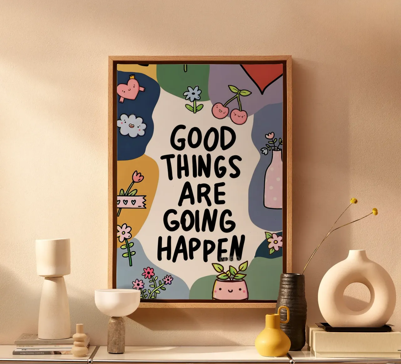 GOOD THINGS ARE GOING HAPPEN canvas met Baklijst van Type & Tape