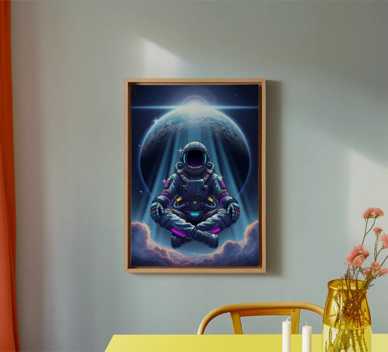 Meditatie - Astronaut canvas met Baklijst van Lembayung art