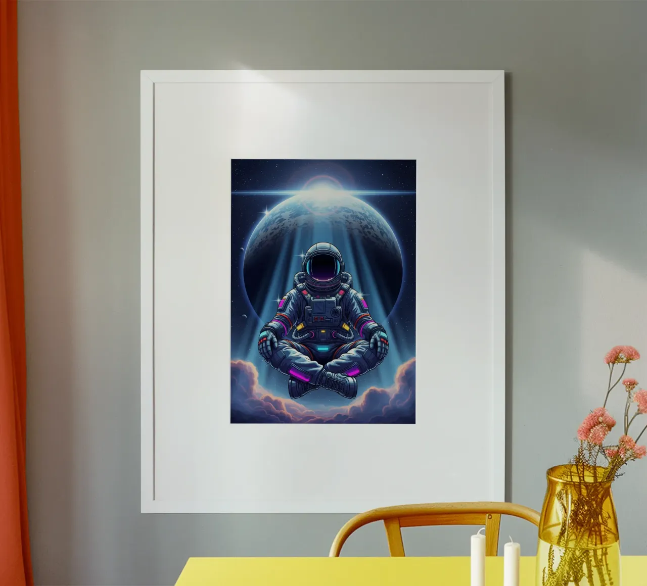 Meditazione - Astronauta poster con telaio in alluminio da Lembayung art