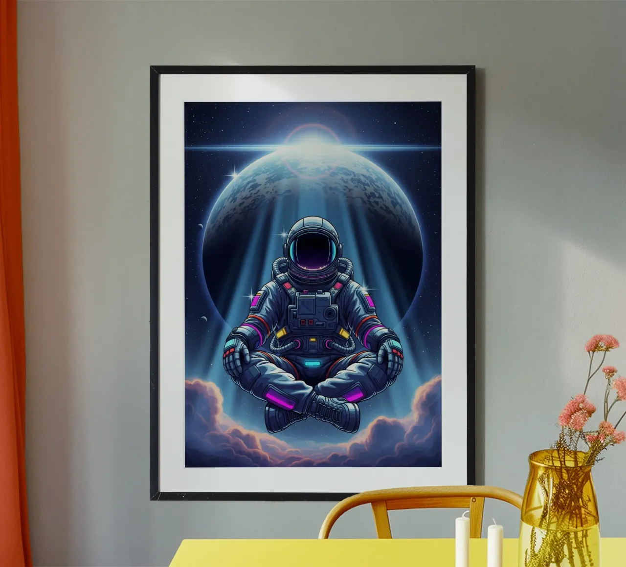 Meditazione - Astronauta poster con telaio in alluminio da Lembayung art