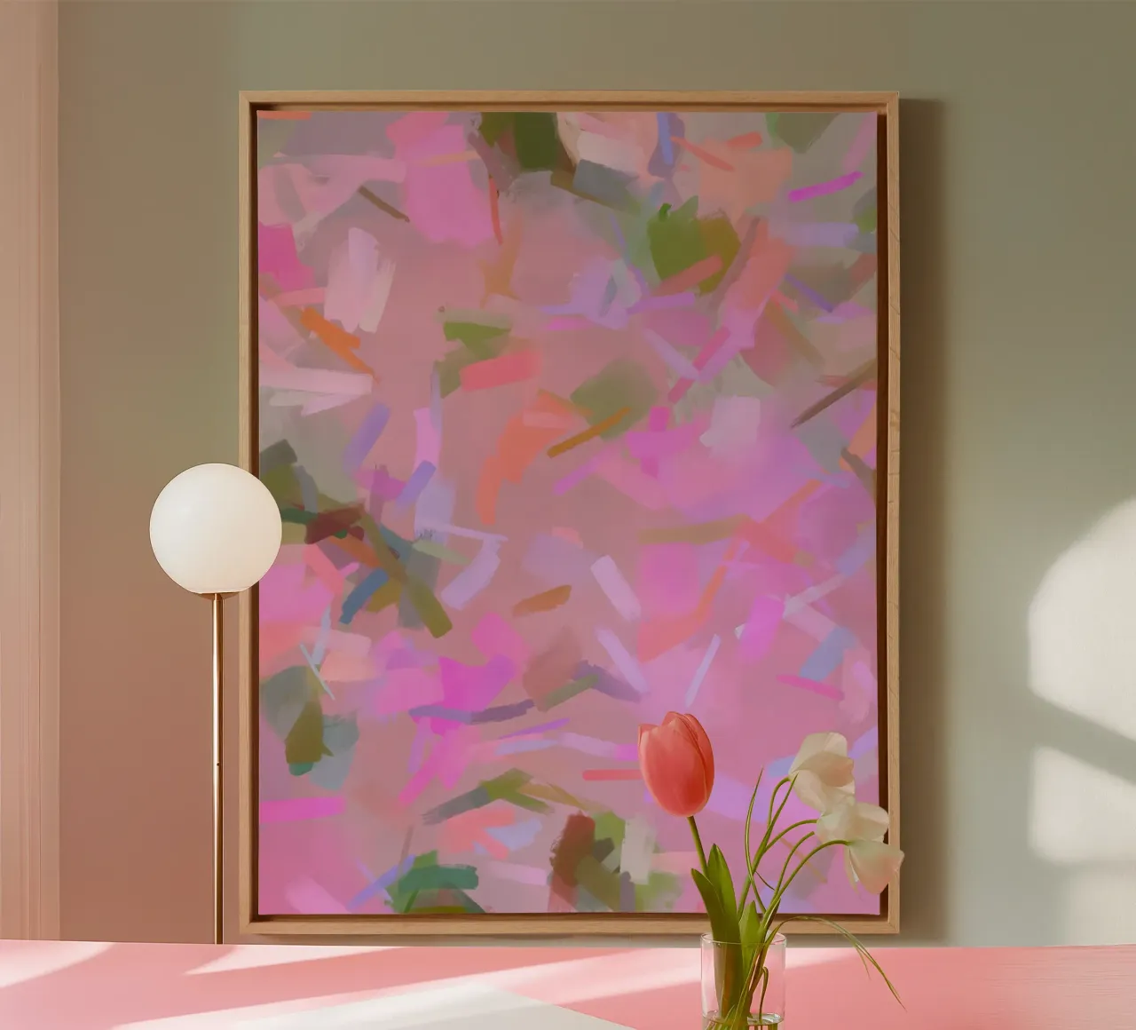 Geflüster in Rosa Leinwand mit Schattenfugenrahmen von 83oranges