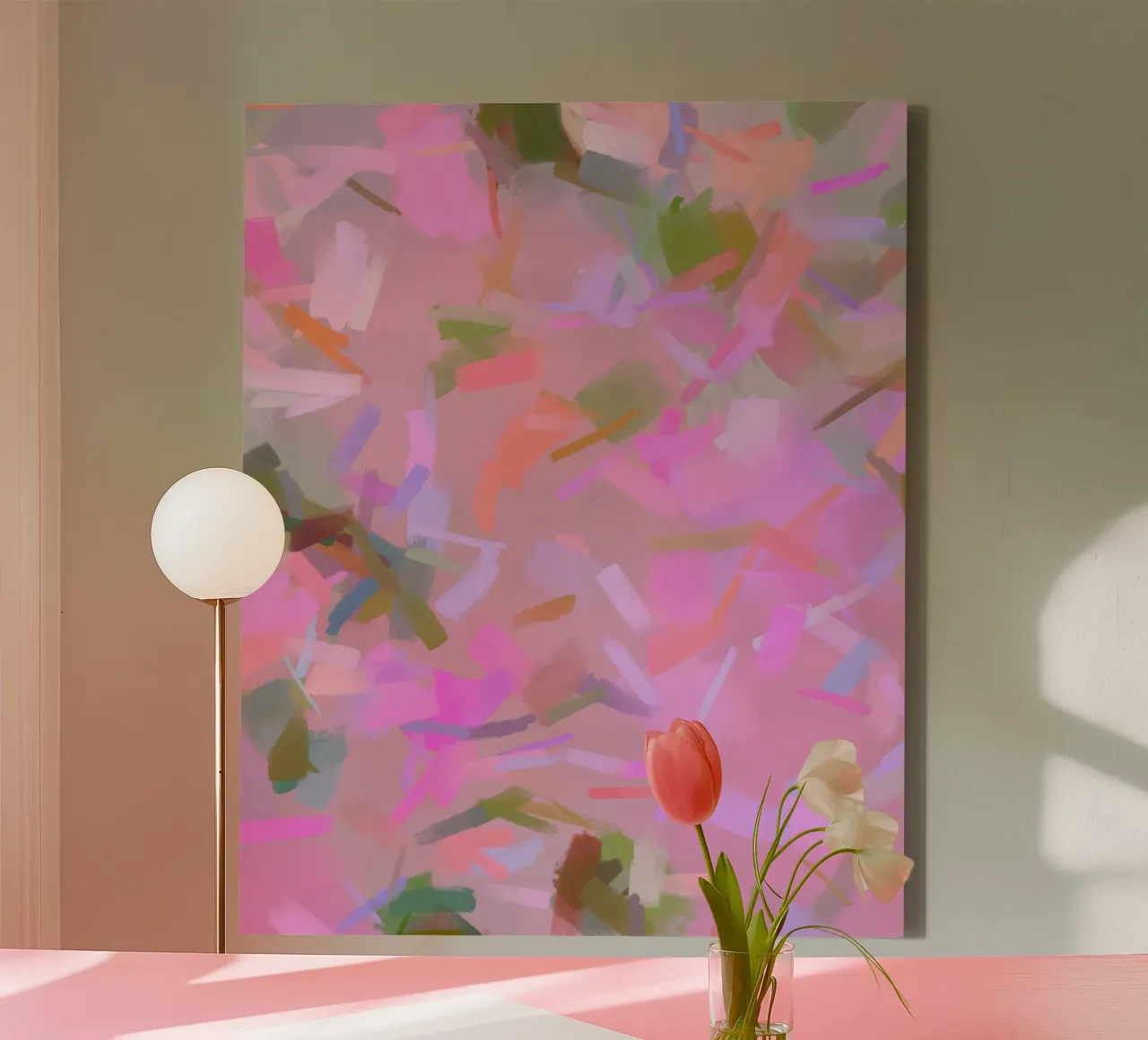 Geflüster in Rosa Leinwand mit Schattenfugenrahmen von 83oranges