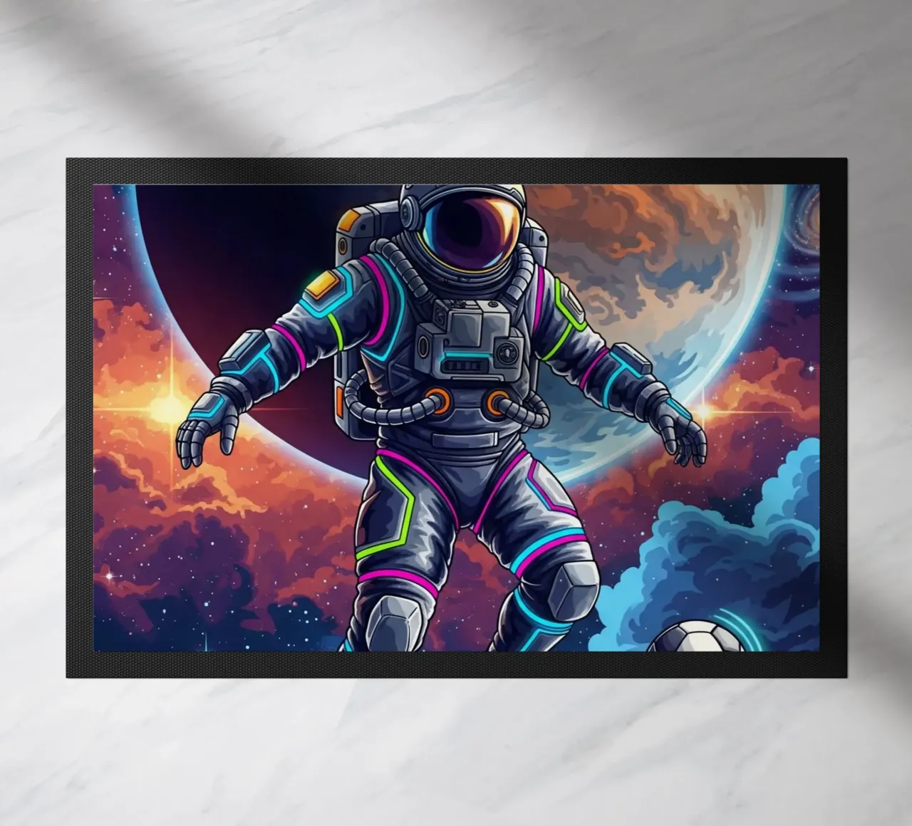 Astronauta che gioca a calcio zerbino da Lembayung art