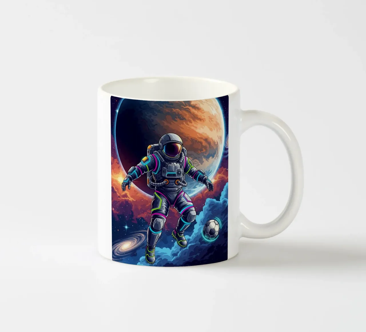 Astronauta che gioca a calcio tazza in ceramica da Lembayung art