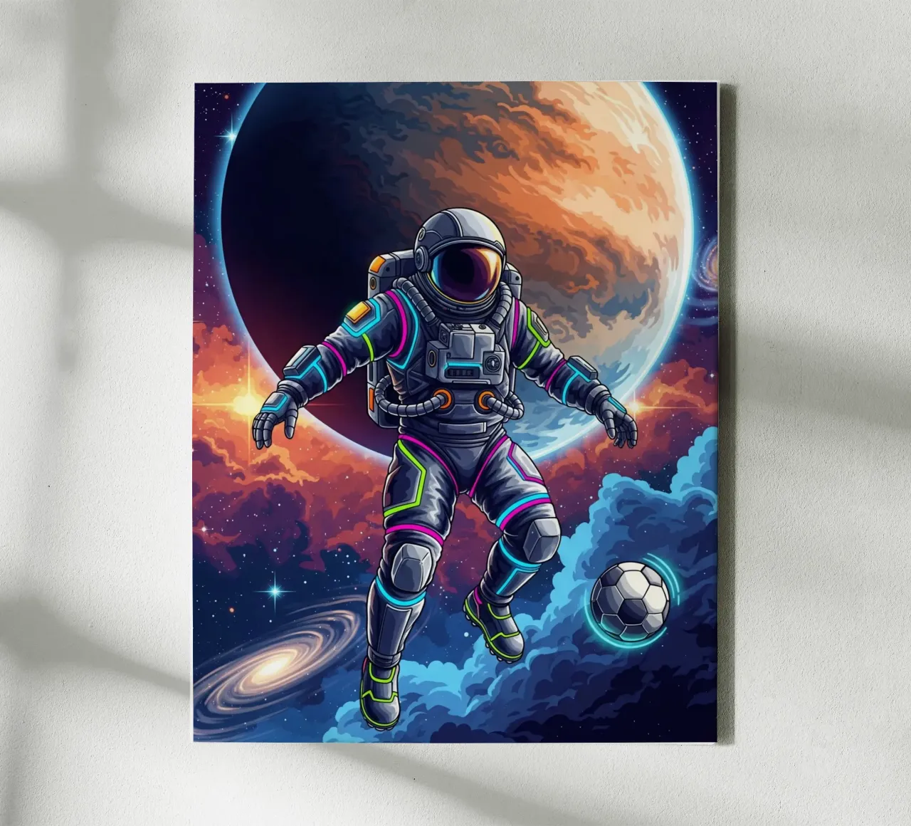 Astronauta che gioca a calcio tela con Cornice a cassetta da Lembayung art