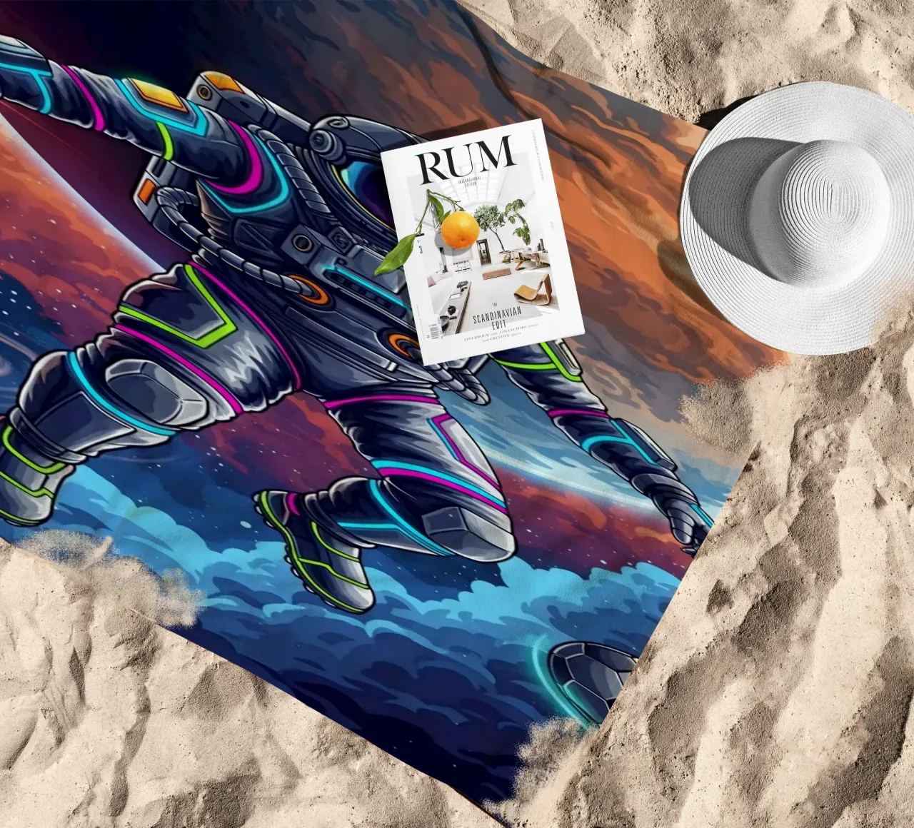Astronauta che gioca a calcio telo mare da Lembayung art