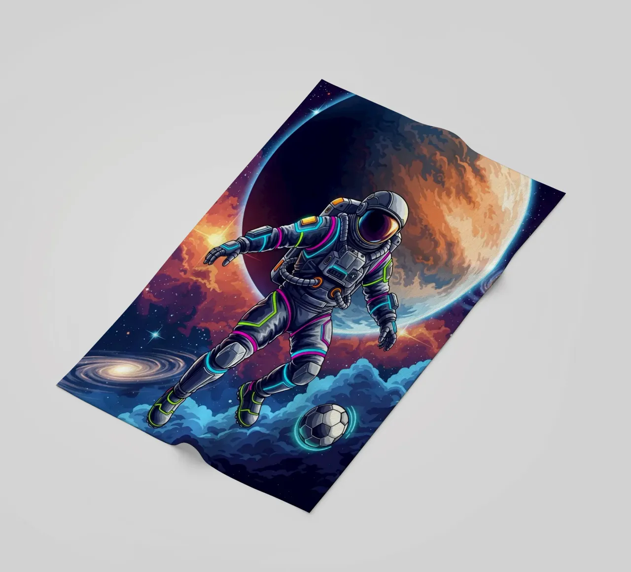 Astronauta che gioca a calcio telo mare da Lembayung art