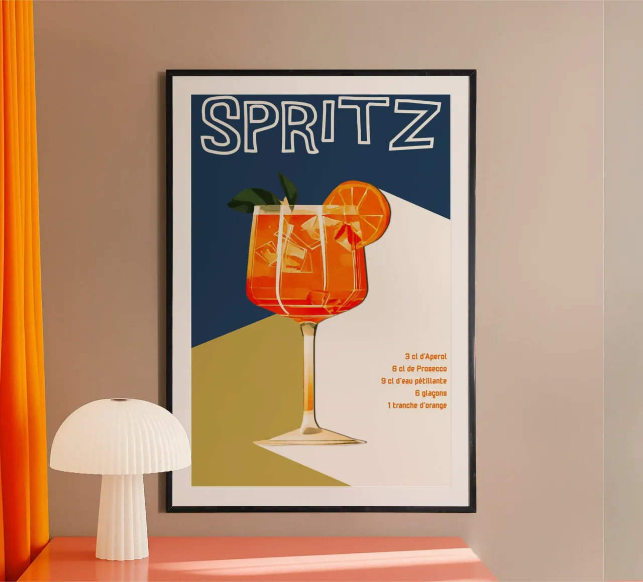 Bold Spritz Cocktail Recipe Art - Retro Style poster con telaio in alluminio da Une Affaire de Filles