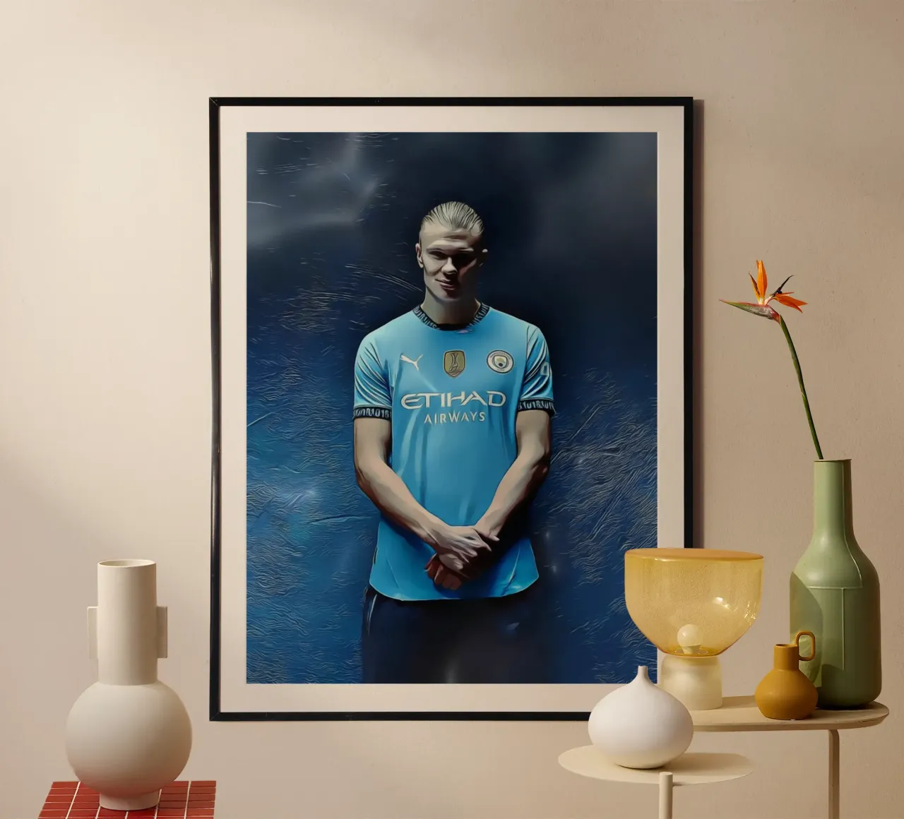 Erling Haaland Ritratto d'arte digitale poster con telaio in plastica da ArdanART