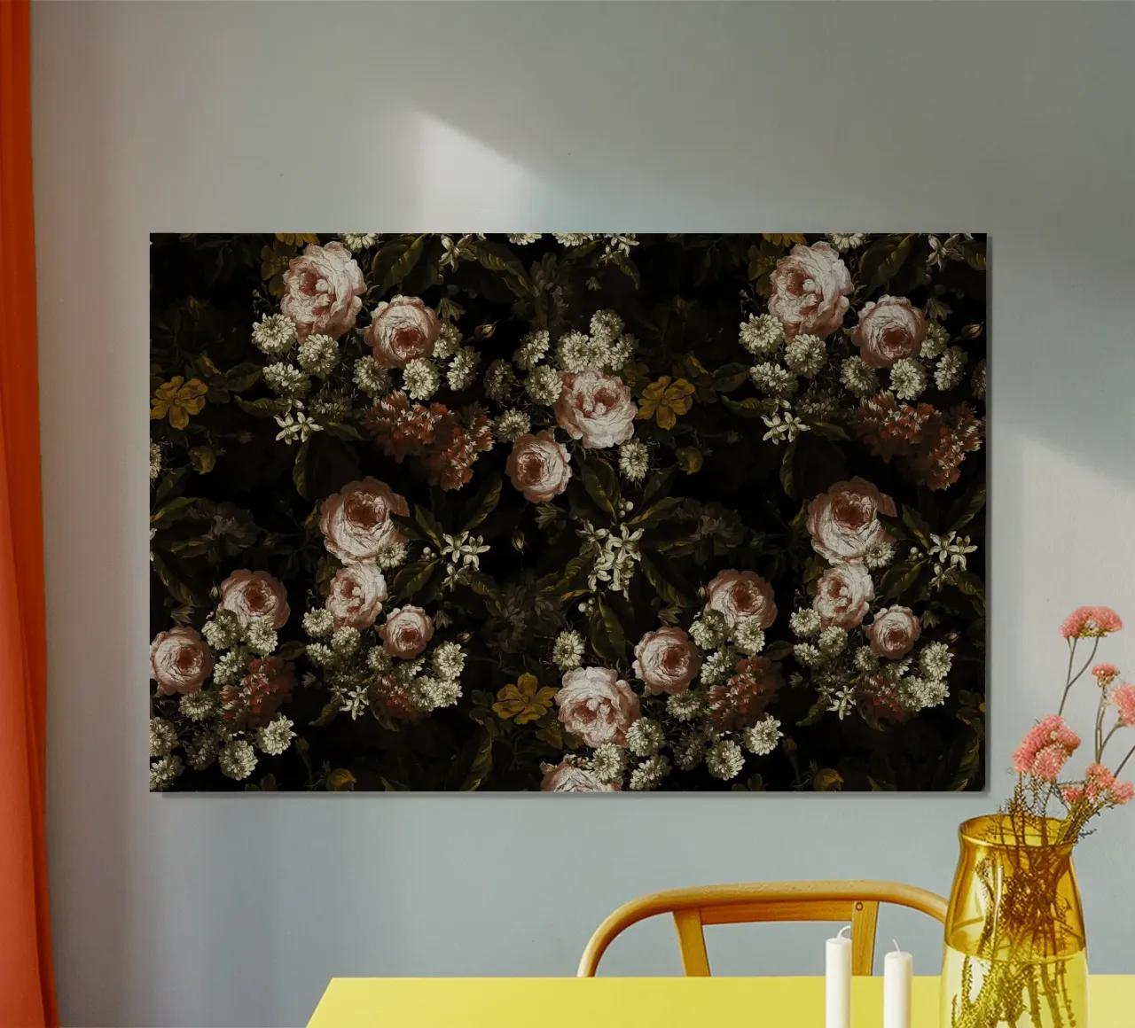 Rose barocche d'epoca con fiori d'arancio e gelsomino poster con telaio in legno da Vintage World - Uta Naumann