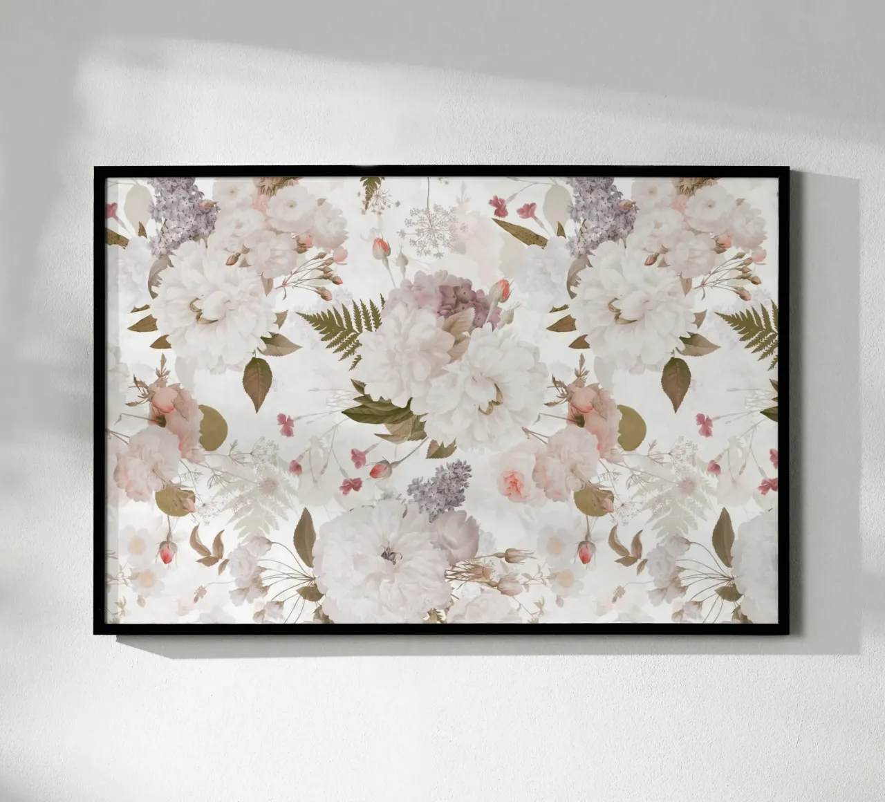 Morbide peonie vintage con rose felci e fiori delicati poster con telaio in plastica da Vintage World - Uta Naumann