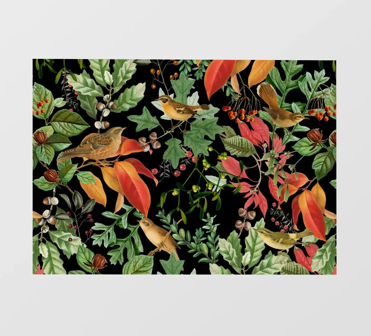 Notte della Foresta Oscura con Uccelli Foglie d'Autunno e Bosco Berr telo in pvc da Vintage World - Uta Naumann
