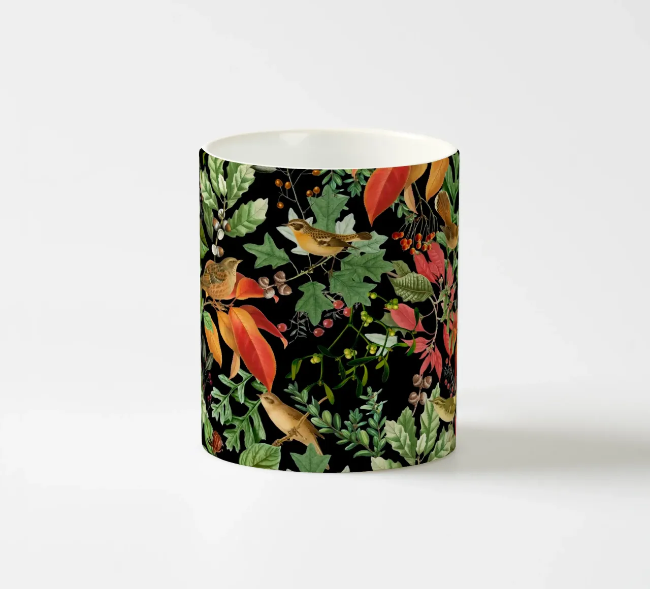 Notte della Foresta Oscura con Uccelli Foglie d'Autunno e Bosco Berr tazza in ceramica da Vintage World - Uta Naumann