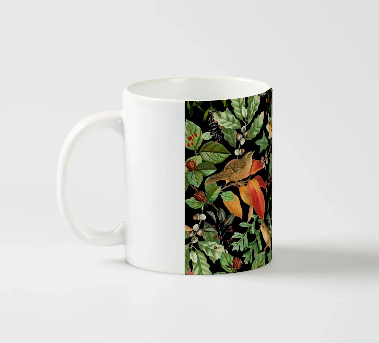 Notte della Foresta Oscura con Uccelli Foglie d'Autunno e Bosco Berr tazza in ceramica da Vintage World - Uta Naumann