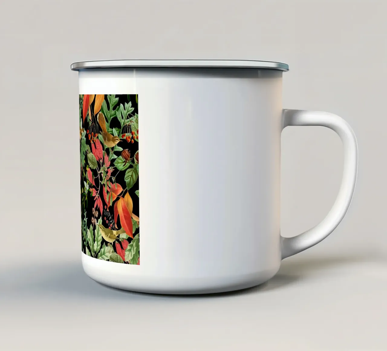 Notte della Foresta Oscura con Uccelli Foglie d'Autunno e Bosco Berr tazza in smalto da Vintage World - Uta Naumann