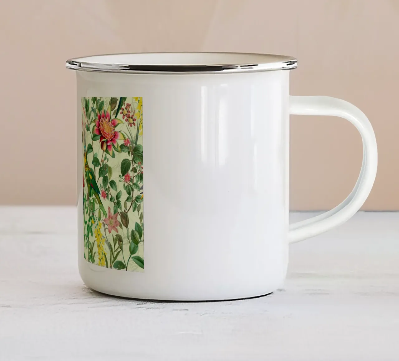 Pappagalli esotici tropicali con passiflore e fiori della giungla tazza in smalto da Vintage World - Uta Naumann