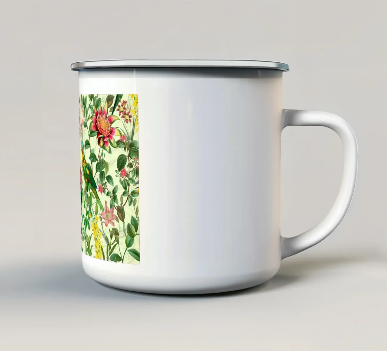 Pappagalli esotici tropicali con passiflore e fiori della giungla tazza in smalto da Vintage World - Uta Naumann