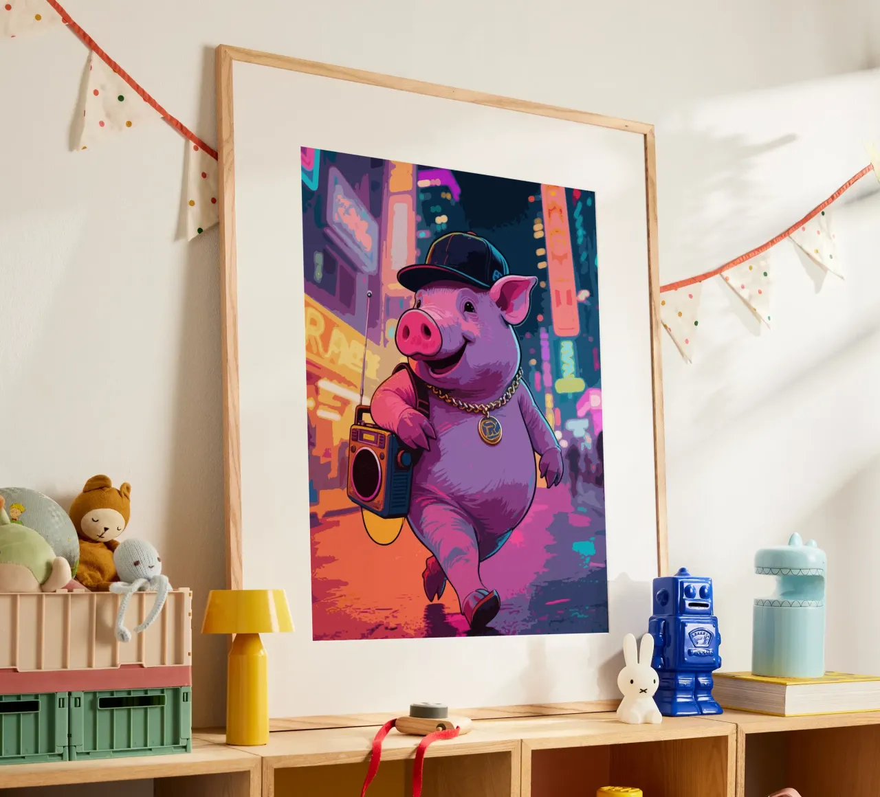 Pig Rapper Music poster con telaio in alluminio da knowledge