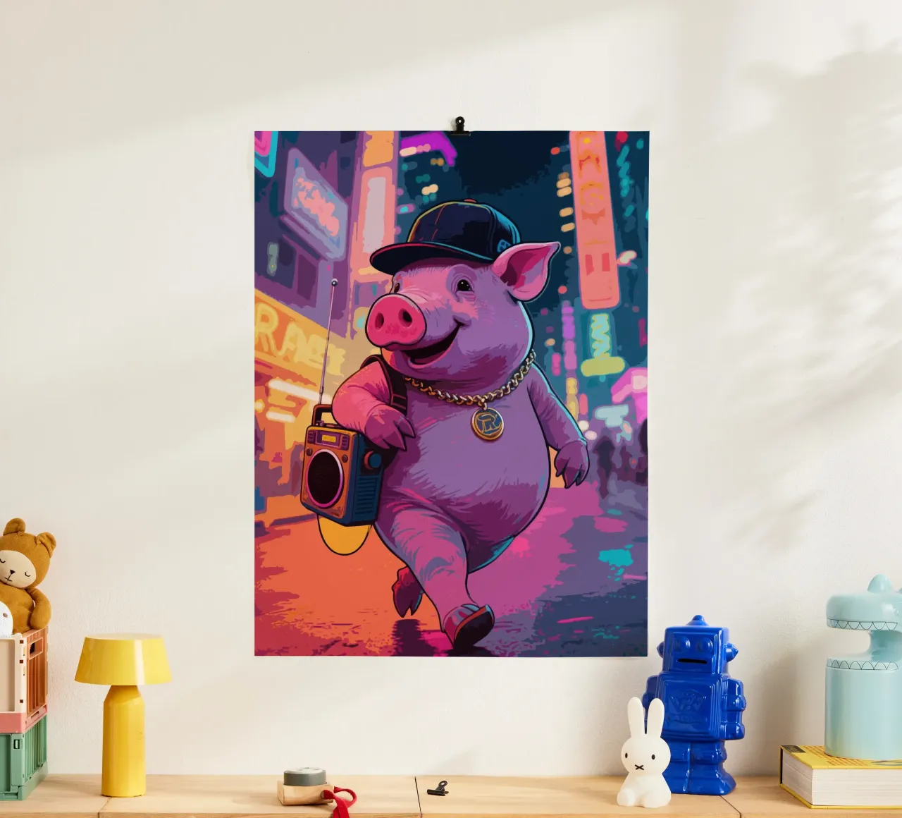 Pig Rapper Music poster con telaio in alluminio da knowledge