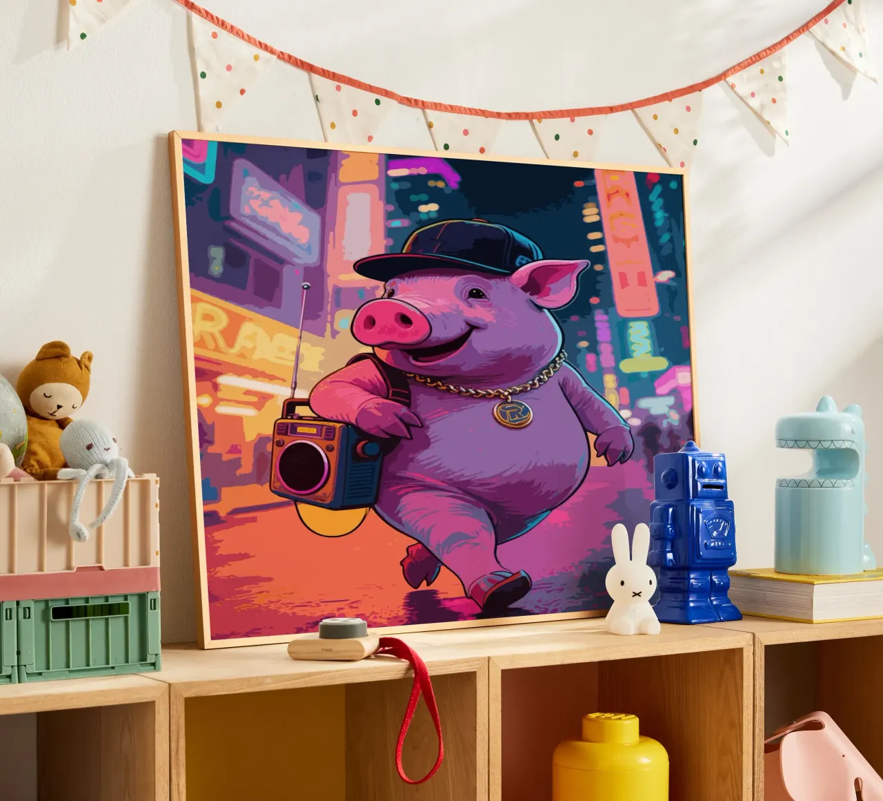 Pig Rapper Music poster con telaio in alluminio da knowledge