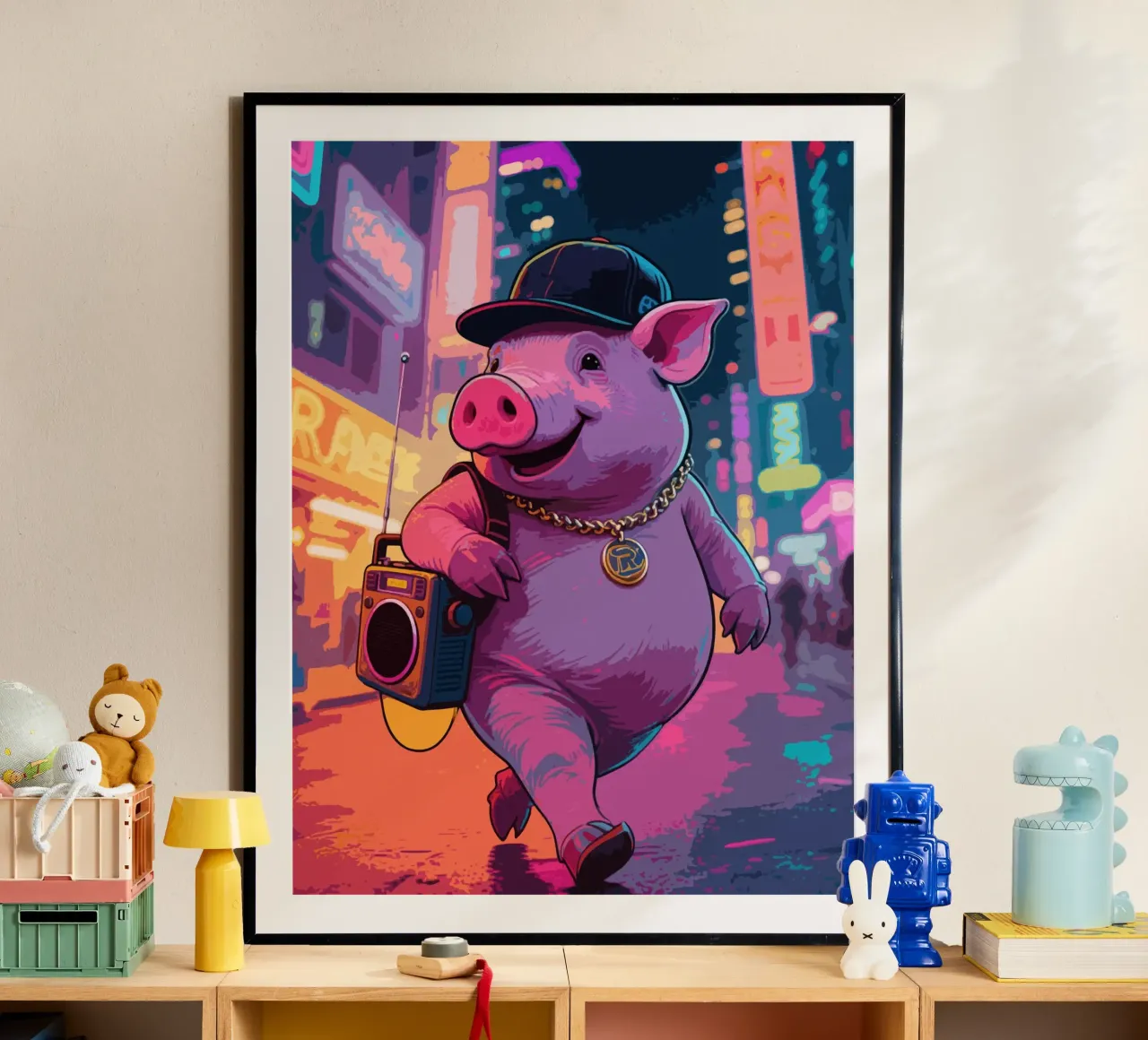 Pig Rapper Music poster con telaio in alluminio da knowledge