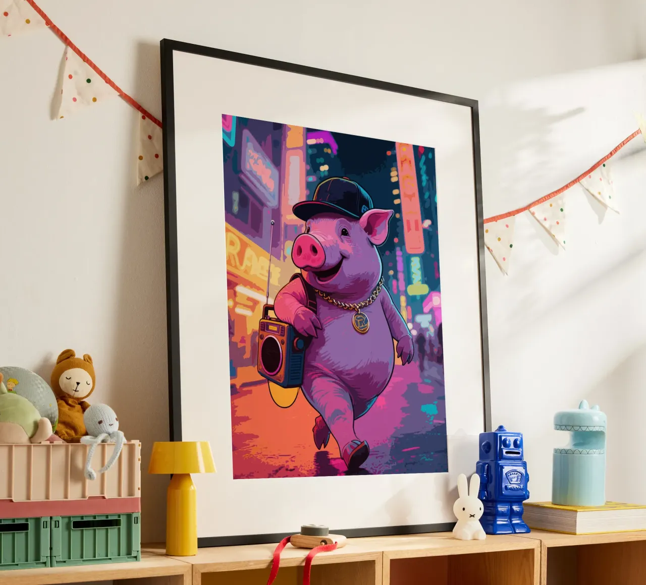 Pig Rapper Music poster con telaio in alluminio da knowledge