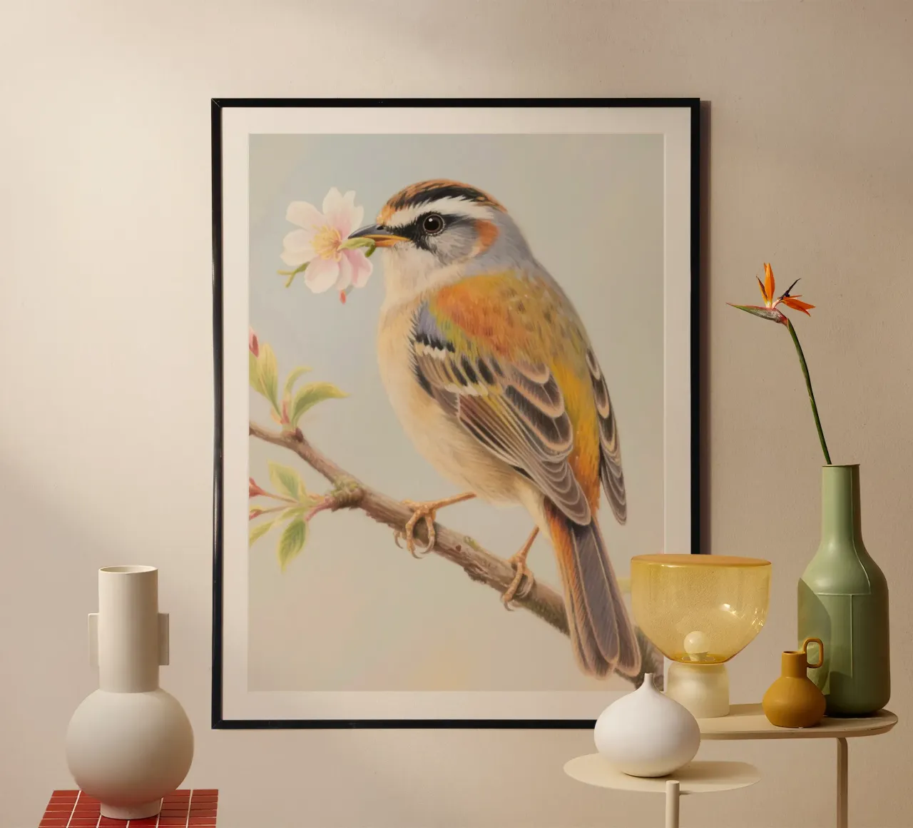 Uccellino poster con telaio in legno da knowledge