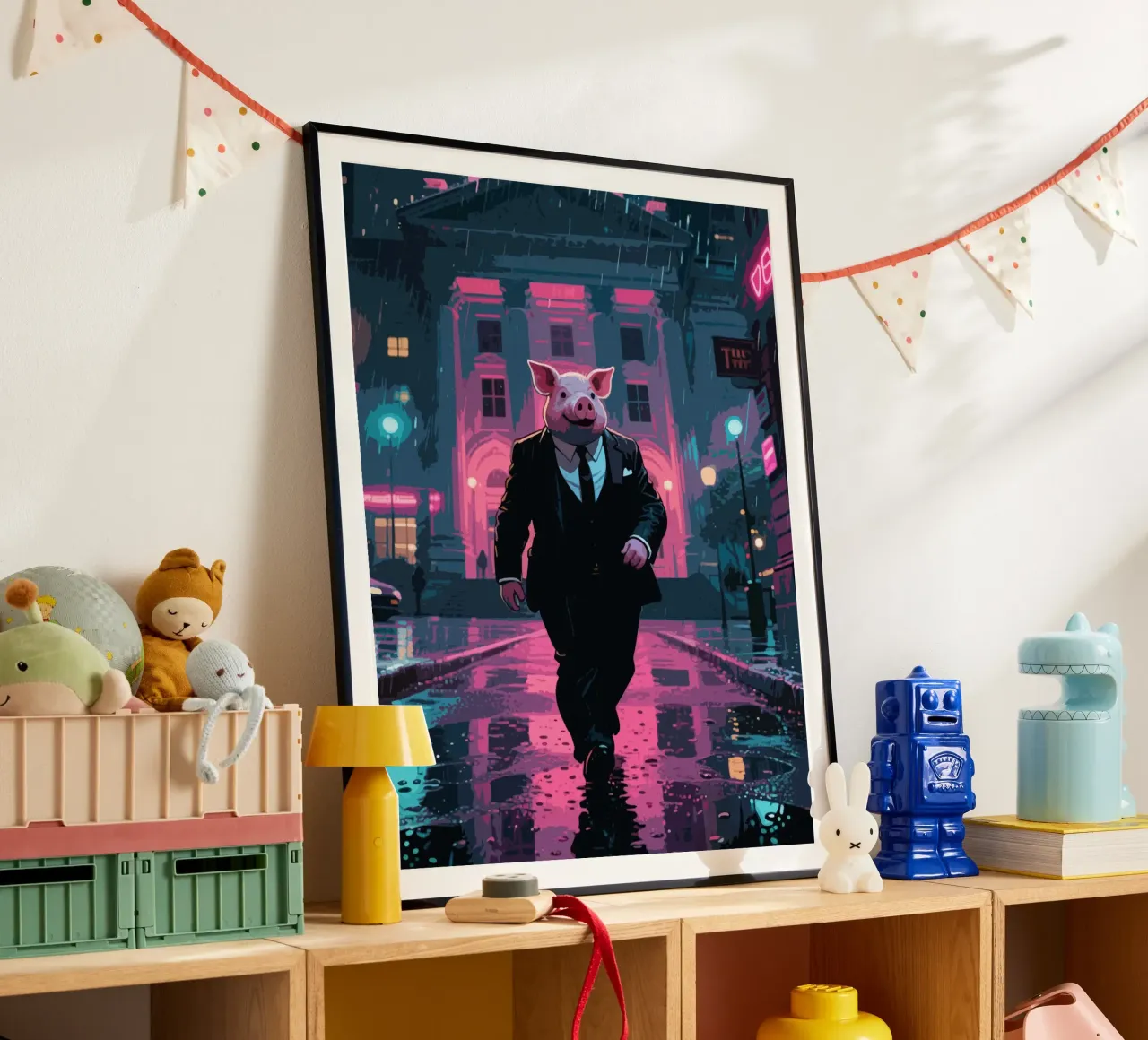 Mafia Pig poster con telaio in plastica da knowledge