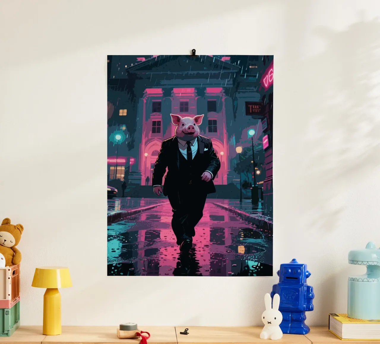 Mafia Pig poster con telaio in plastica da knowledge