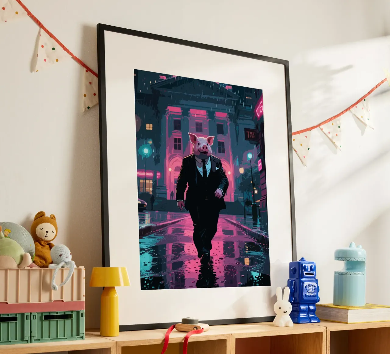 Mafia Pig poster con telaio in plastica da knowledge
