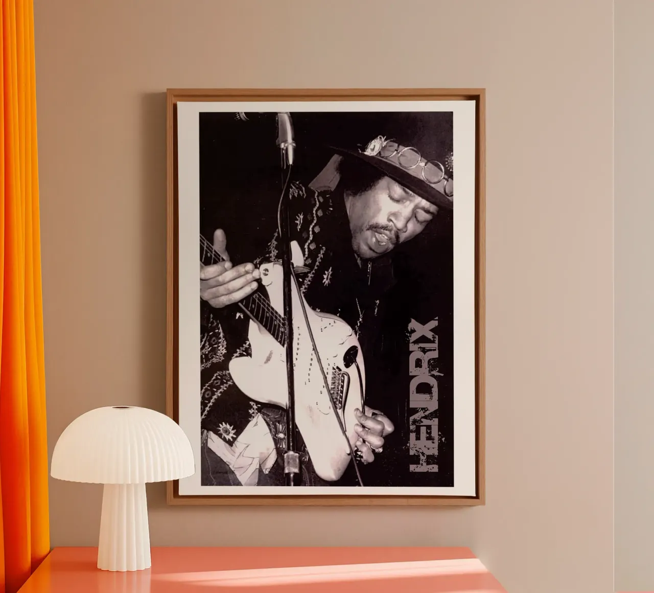Ritratto vintage in bianco e nero di Jimi Hendrix tela con Cornice a cassetta da leguesdreams