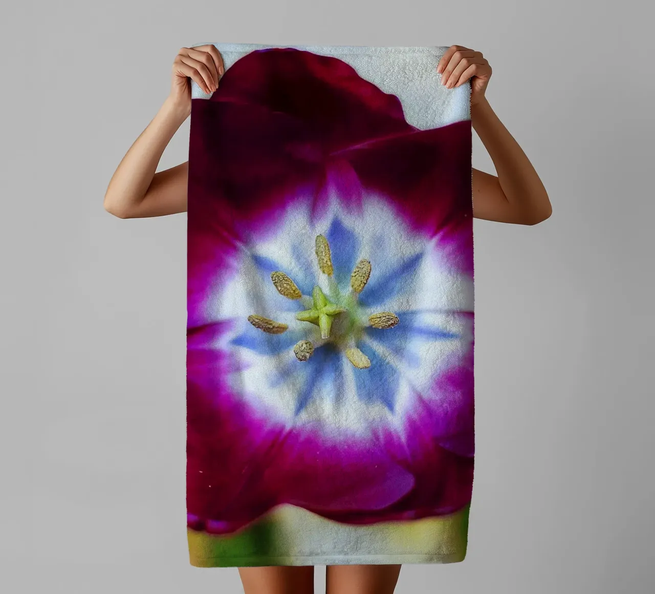Mystic Core – Deep Violet Tulip Fine Art Print towel by jay