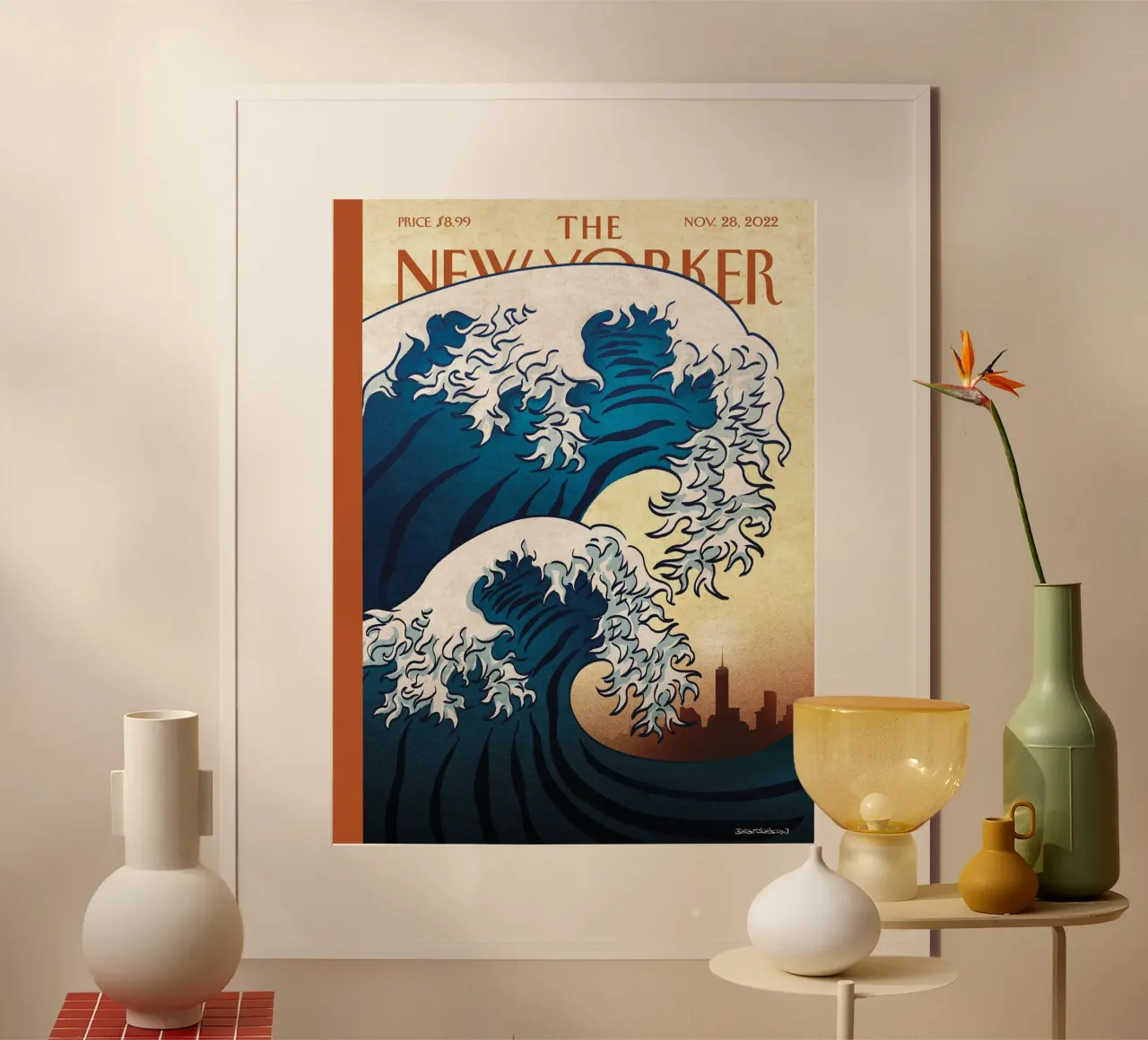 Il futuro è qui Arte di Birgit Schössow, The New Yorker poster con telaio in legno da appsi