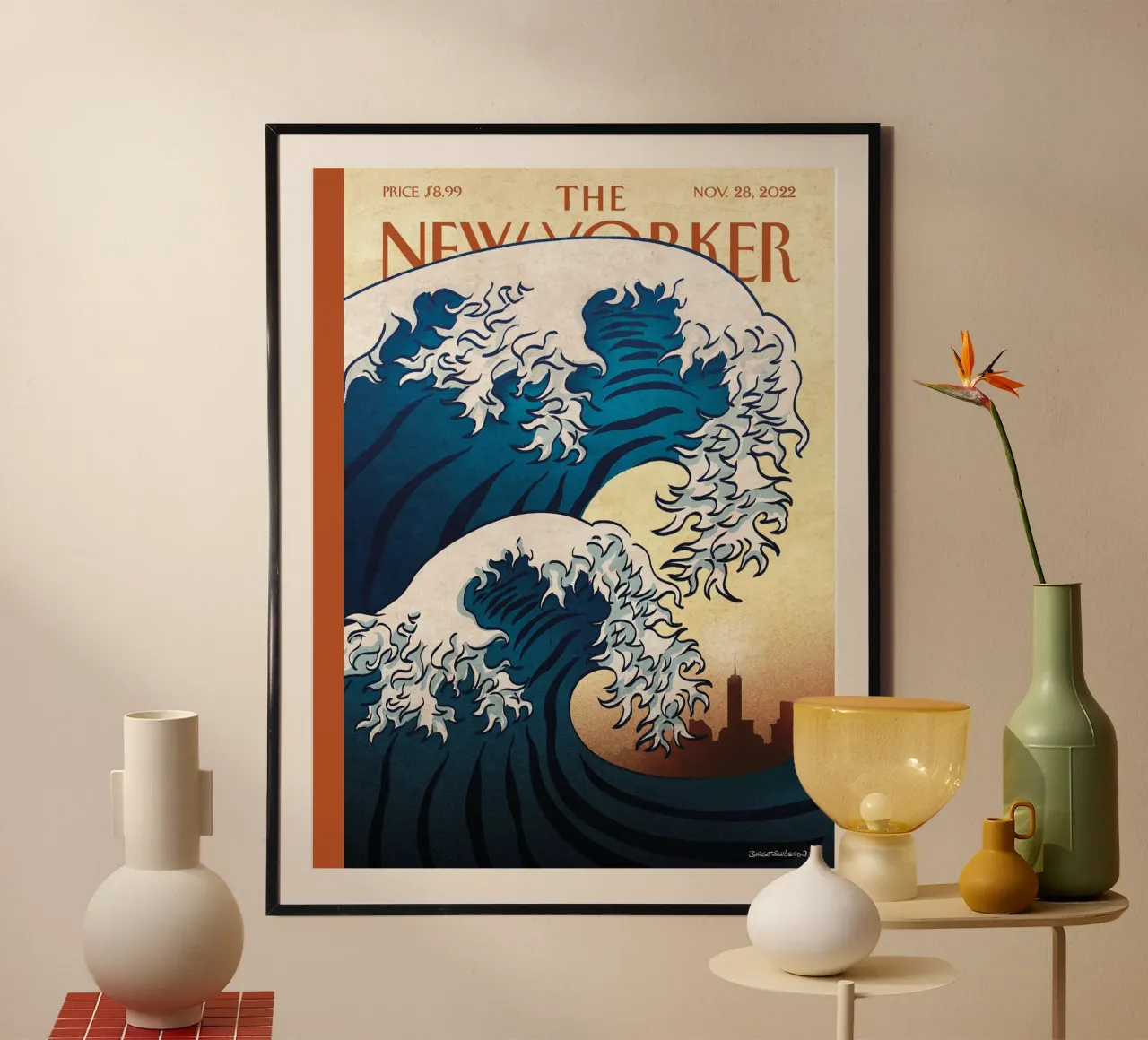 Il futuro è qui Arte di Birgit Schössow, The New Yorker poster con telaio in legno da appsi