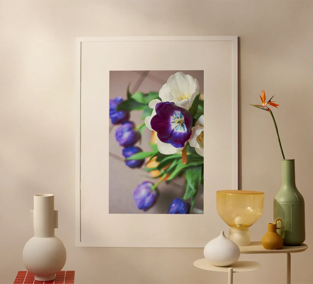 Curiosity in Bloom – Abstract Tulip Arrangement poster with aluminum frame by jay