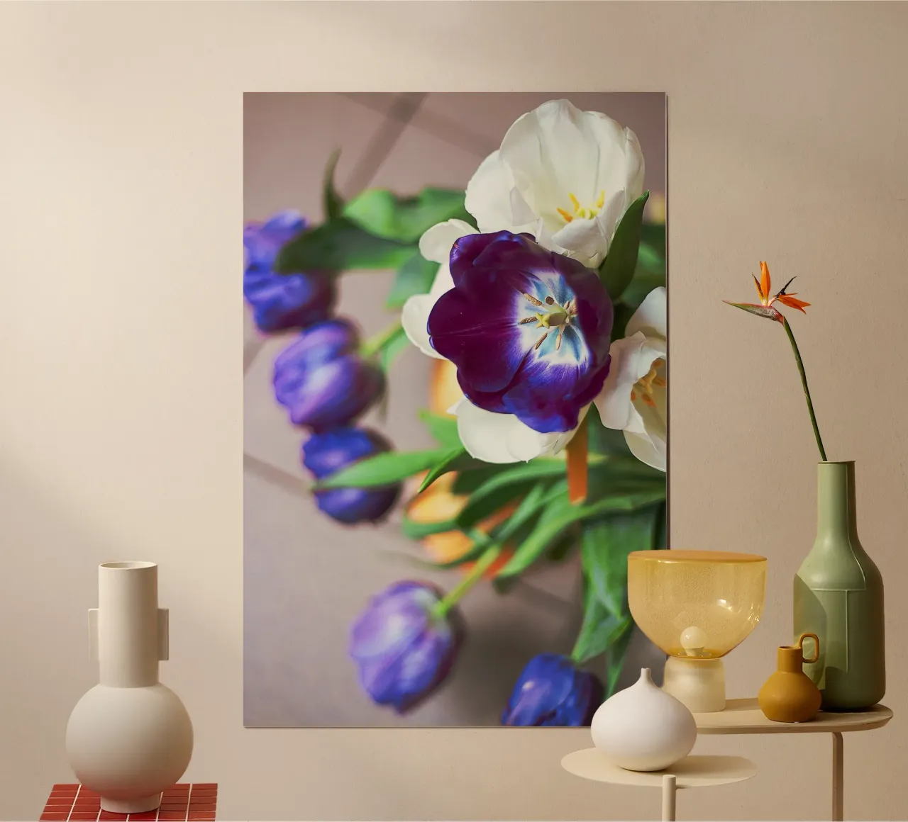 Curiosity in Bloom – Abstract Tulip Arrangement poster with aluminum frame by jay