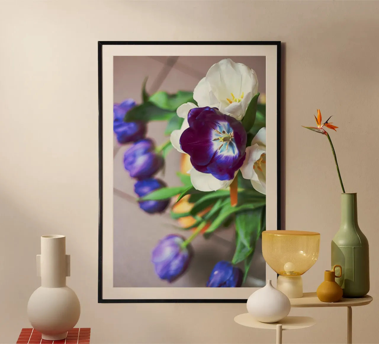 Curiosity in Bloom – Abstract Tulip Arrangement poster with aluminum frame by jay