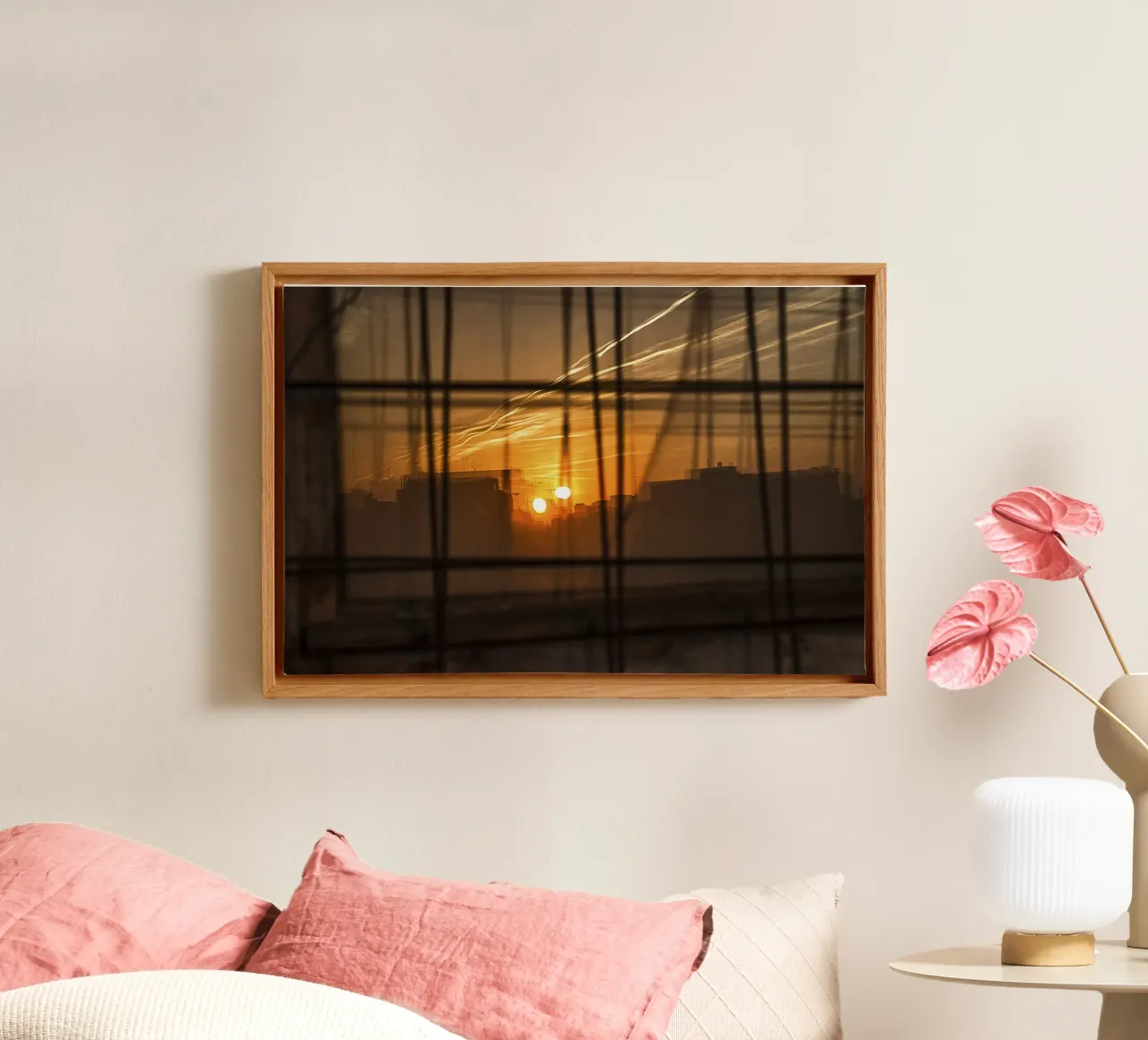 Twee zonnen boven de stad - Urban Abstract Print canvas met Baklijst van jay