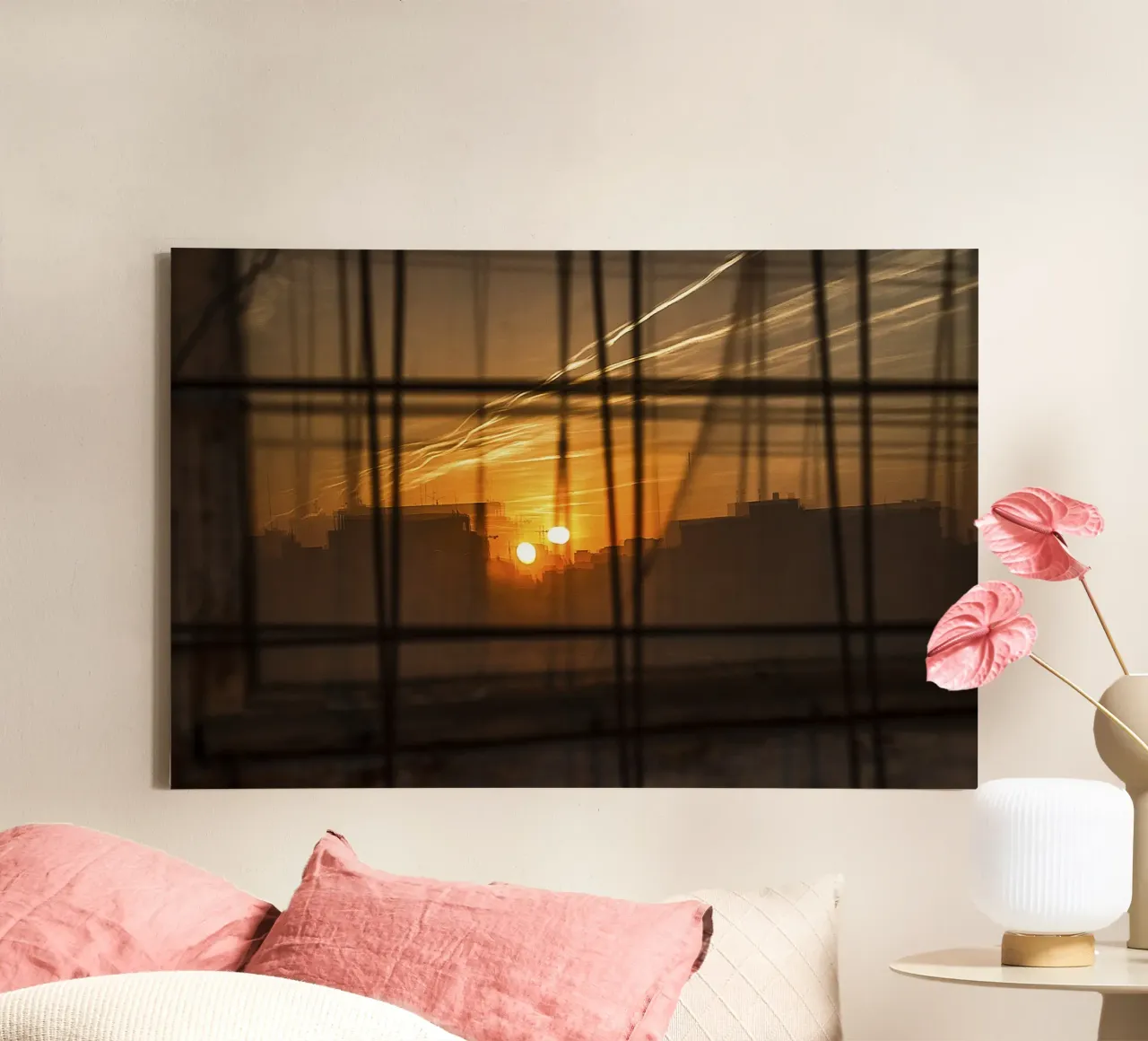Twee zonnen boven de stad - Urban Abstract Print canvas met Baklijst van jay