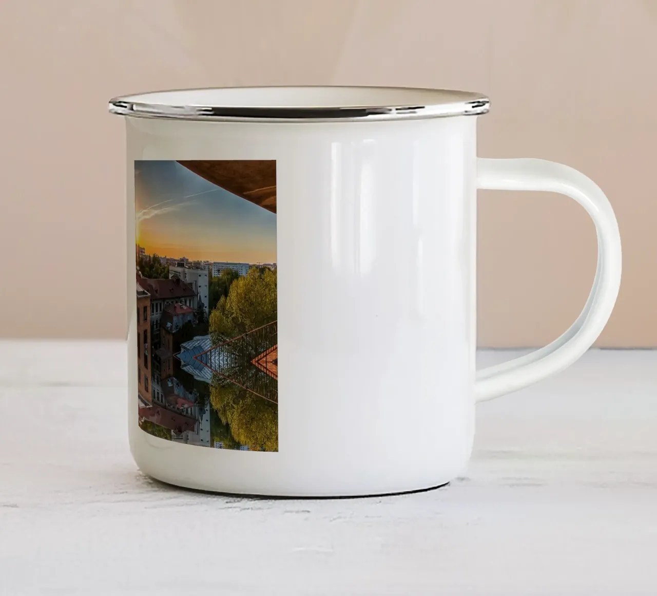 Sunset Stedelijke Geometrie - Kunstdruk emaille mok van jay