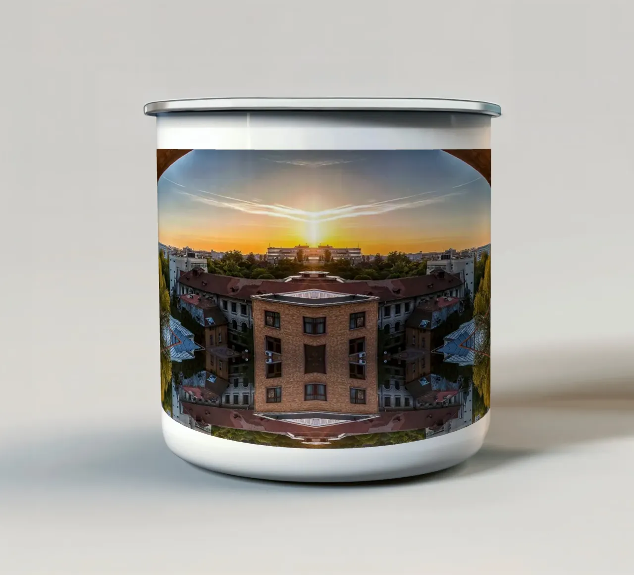 Sunset Stedelijke Geometrie - Kunstdruk emaille mok van jay