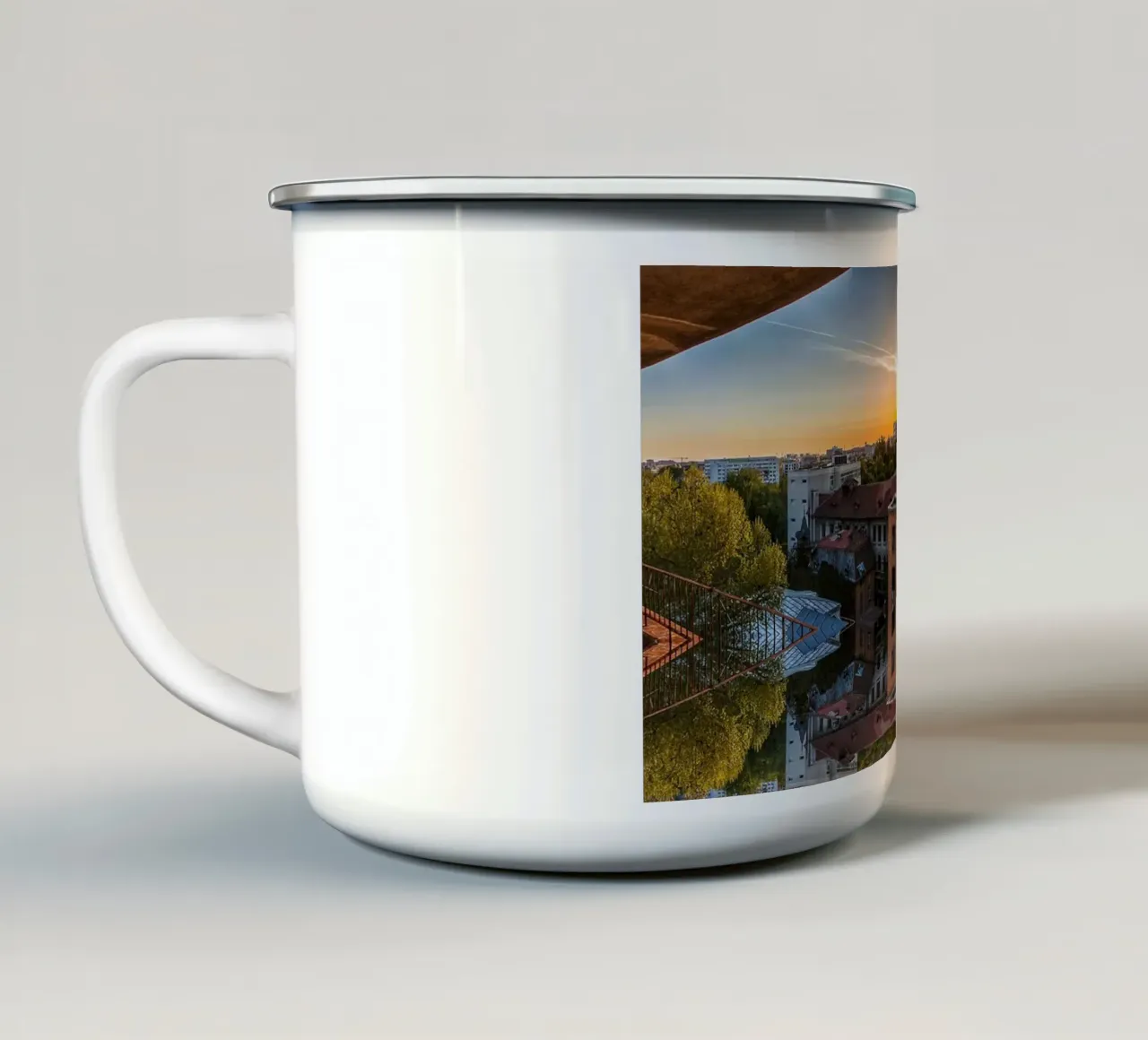 Sunset Stedelijke Geometrie - Kunstdruk emaille mok van jay
