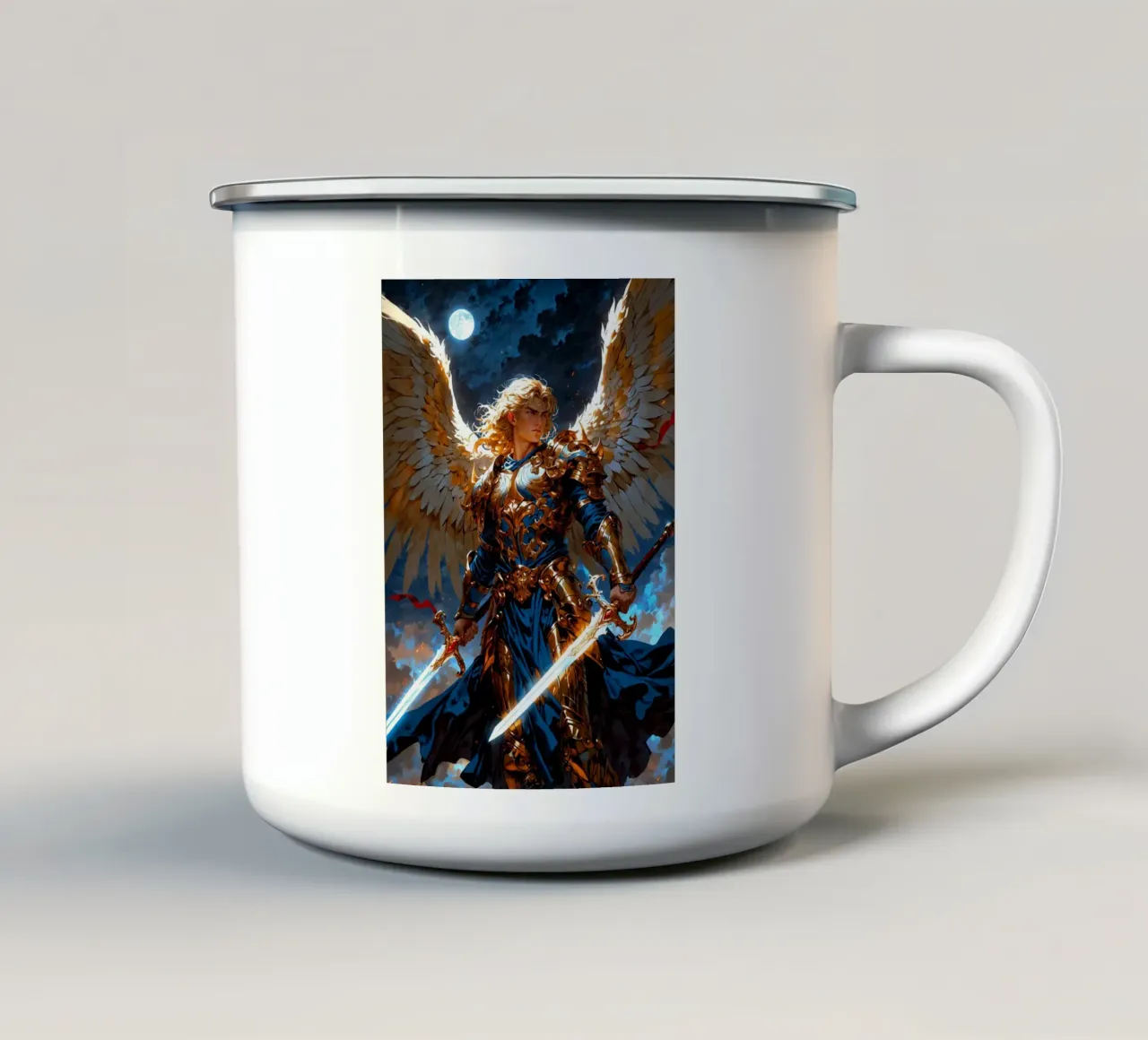 Arcangelo alato con spada tazza in smalto da Fleur de Lys