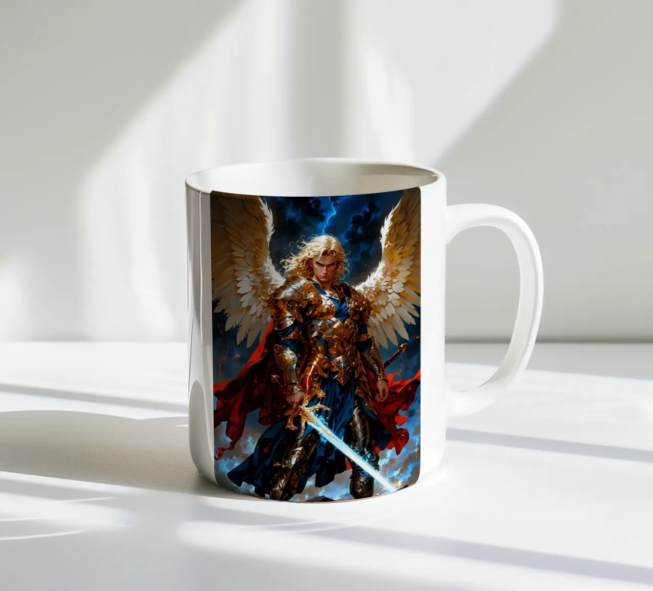 Arcangelo alato con spada tazza in ceramica da Fleur de Lys