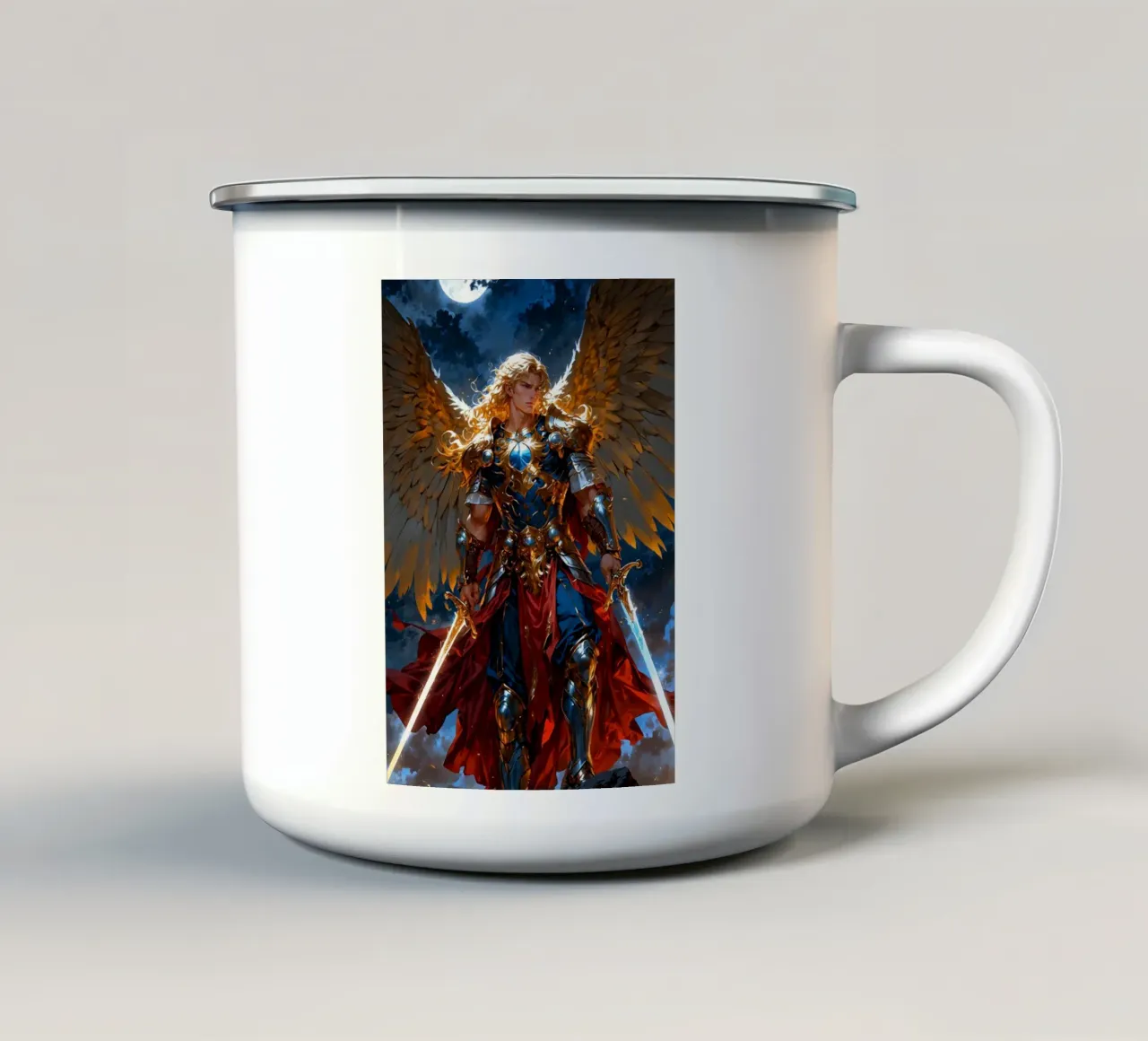 Arcangelo alato con spada tazza in smalto da Fleur de Lys