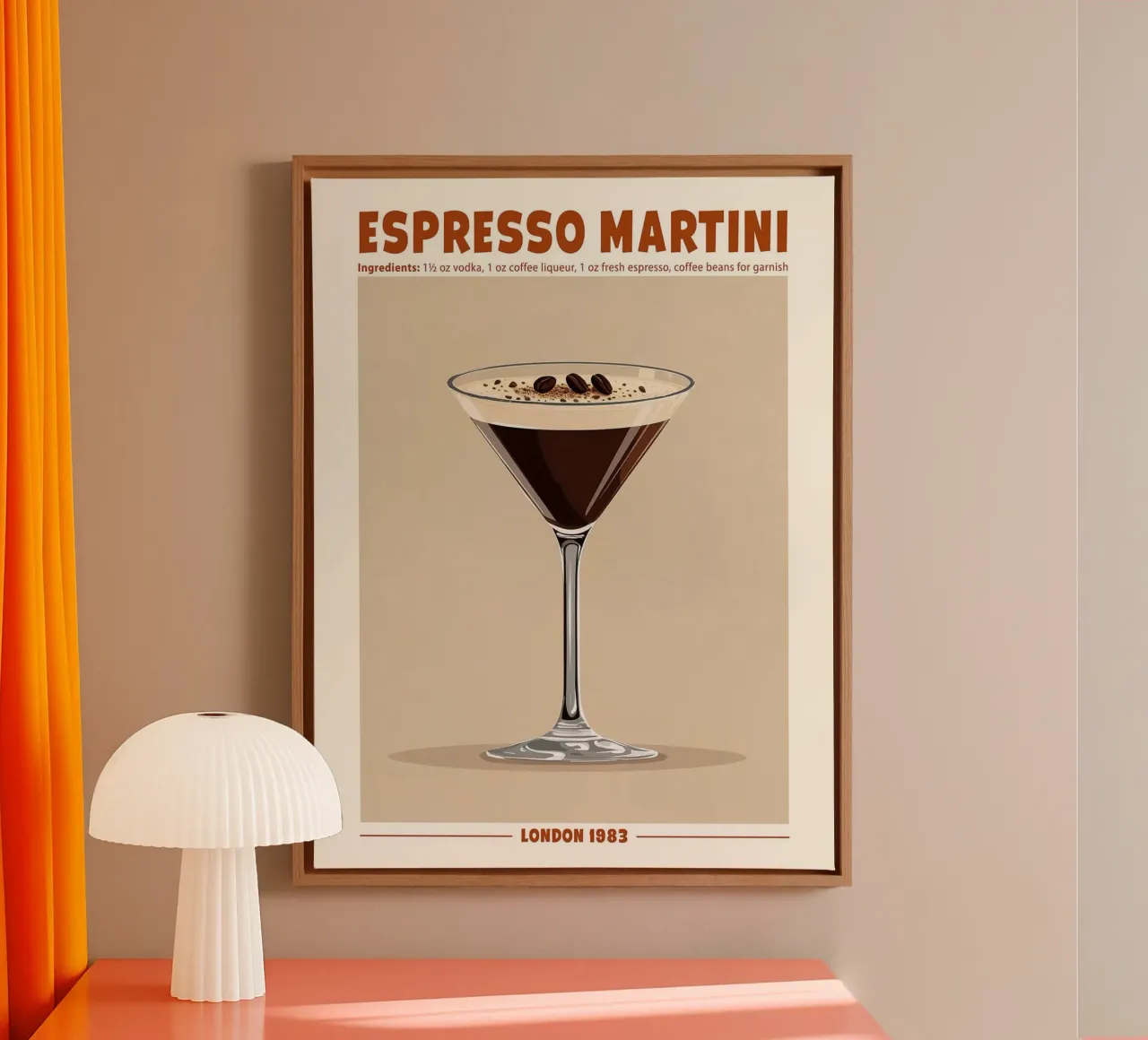 Espresso Martini, London 1983 tela con Cornice a cassetta da hanna shop
