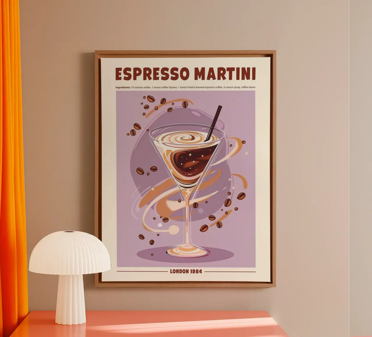 Espresso Martini, London 1984 tela con Cornice a cassetta da hanna shop