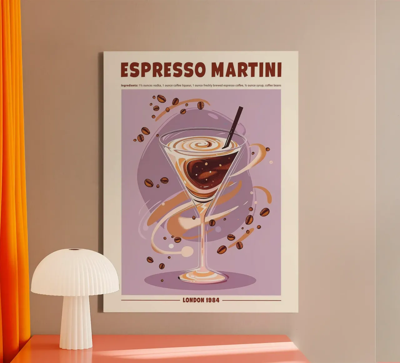 Espresso Martini, London 1984 tela con Cornice a cassetta da hanna shop